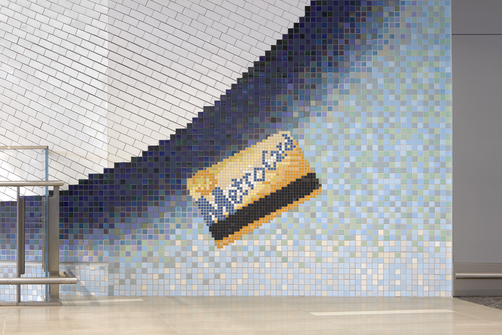 A tiled mosaic of a metro card floating against a light blue background with the edge of a large cloud on the top left.